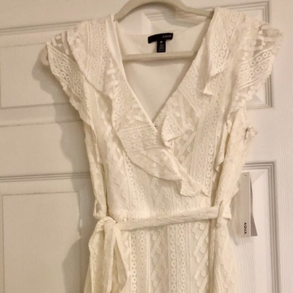 Aqua White Ruffled Mini-Dress - Picture 5 of 6